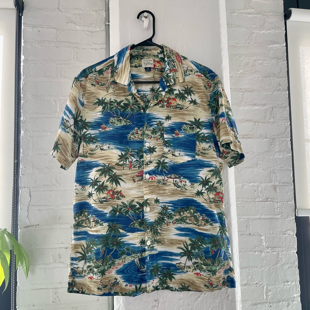 J.Crew CAMP-COLLAR PRINTED SLUB COTTON SHIRT - BLUE